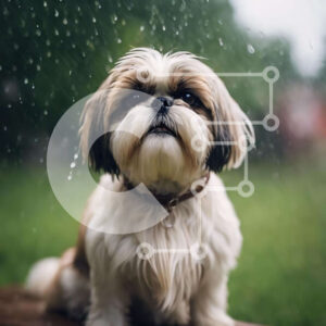 Intra Συλλεκτικό Ξύλινο Παζλ Plywood  4mm - Καφέ και λευκό σκυλί Shih Tzu στη βροχή Σε Ξύλινο Κουτί - Διαστάσεις: 10x10 cm – 25 κομμάτια