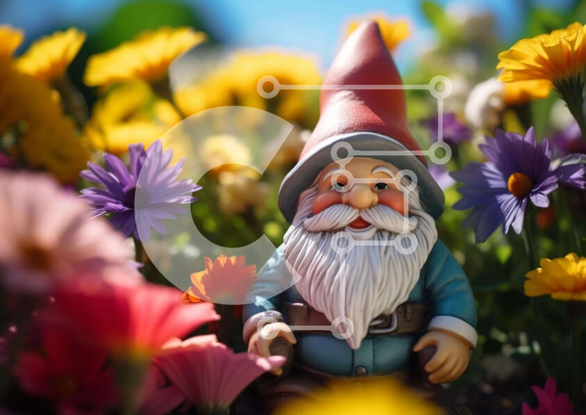 Intra Συλλεκτικό Ξύλινο Παζλ Plywood  4mm - Ειδώλιο Gnome στον πολύχρωμο κήπο με λουλούδια Σε Ξύλινο Κουτί - Διαστάσεις: 10x10 cm – 25 κομμάτια