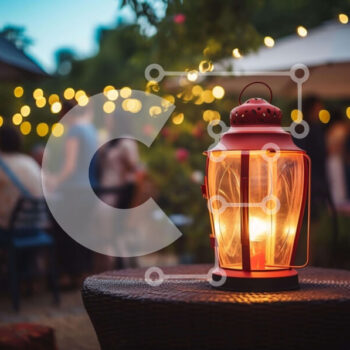 Intra Συλλεκτικό Ξύλινο Παζλ Plywood  4mm - Κόκκινο φανάρι στο υπαίθριο τραπέζι το βράδυ Σε Ξύλινο Κουτί - Διαστάσεις Puzzle: 10x10 cm – 25 κομμάτια - Image 1