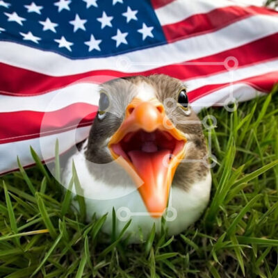 Intra Συλλεκτικό Ξύλινο Παζλ Plywood  4mm - Πουλί με ανοιχτό το στόμα δίπλα στην αμερικανική σημαία Σε Ξύλινο Κουτί - Διαστάσεις: 10x10 cm – 25 κομμάτια - Image 1