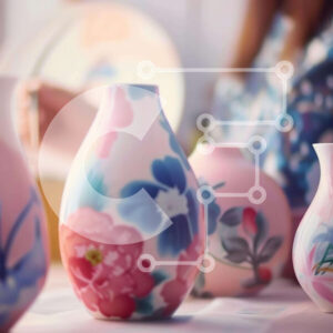 Intra Συλλεκτικό Ξύλινο Παζλ Plywood  4mm - Γυναίκα με πολύχρωμα βάζα και floral μοτίβα Σε Ξύλινο Κουτί - Διαστάσεις Puzzle: 10x10 cm – 25 κομμάτια