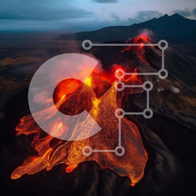 Intra Συλλεκτικό Ξύλινο Παζλ Plywood  4mm - Εναέρια άποψη του βουνού με τη ρέουσα λάβα Σε Ξύλινο Κουτί - Διαστάσεις: 10x10 cm – 25 κομμάτια - Image 1