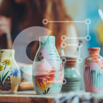 Intra Συλλεκτικό Ξύλινο Παζλ Plywood  4mm - Γυναίκα που ζωγραφίζει πολύχρωμα βάζα Σε Ξύλινο Κουτί - Διαστάσεις Puzzle: 10x10 cm – 25 κομμάτια - Image 1