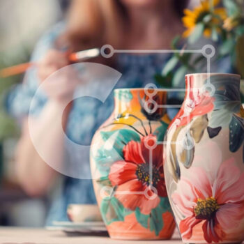 Intra Συλλεκτικό Ξύλινο Παζλ Plywood  4mm - Γυναίκα με πολύχρωμα βάζα και φυτά Σε Ξύλινο Κουτί - Διαστάσεις Puzzle: 10x10 cm – 25 κομμάτια - Image 1