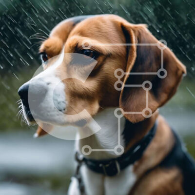 Intra Συλλεκτικό Ξύλινο Παζλ Plywood 4mm - Beagle Dog in Rain με πορτοκαλί και καφέ κολάρο Σε Ξύλινο Κουτί - Διαστάσεις: 10x10 cm – 25 κομμάτια - Image 1