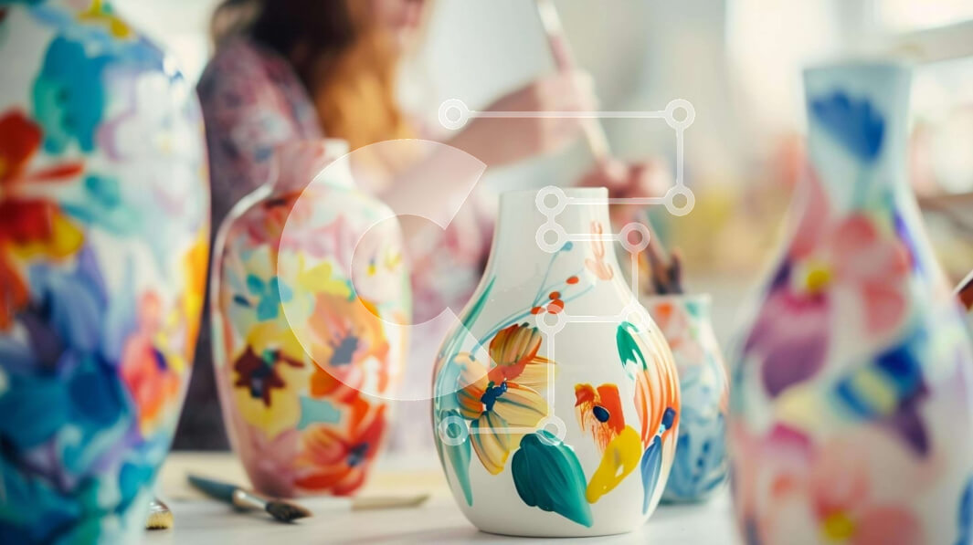 Intra Συλλεκτικό Ξύλινο Παζλ Plywood  4mm - Καλλιτεχνική γυναίκα που εργάζεται σε πολύχρωμα βάζα Σε Ξύλινο Κουτί - Διαστάσεις Puzzle: 10x10 cm – 25 κομμάτια