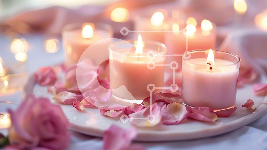 Intra Συλλεκτικό Ξύλινο Παζλ Plywood  4mm - Λευκό πιάτο με κεριά και ροζ ροδοπέταλα Σε Ξύλινο Κουτί - Διαστάσεις Puzzle: 10x10 cm – 25 κομμάτια