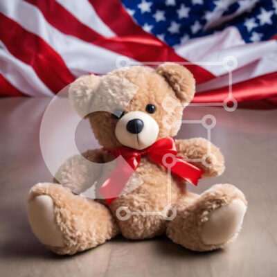 Intra Συλλεκτικό Ξύλινο Παζλ Plywood 4mm - Αρκουδάκι και αμερικανική σημαία Σε Ξύλινο Κουτί - Διαστάσεις: 10x10 cm – 25 κομμάτια - Image 1