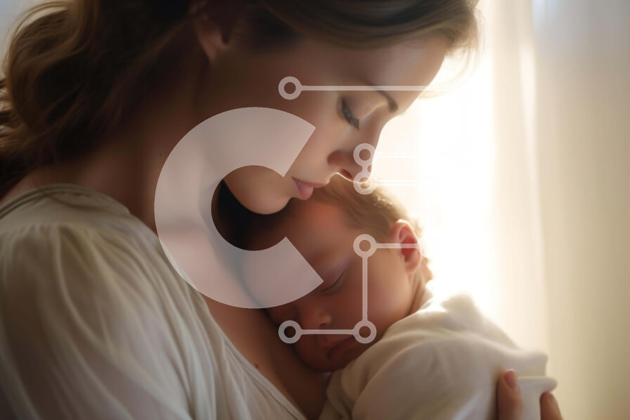 Intra Συλλεκτικό Ξύλινο Παζλ Plywood  4mm - Μητέρα που κρατά το νεογέννητο μωρό που κοιμάται Σε Ξύλινο Κουτί - Διαστάσεις Puzzle: 10x10 cm – 25 κομμάτια