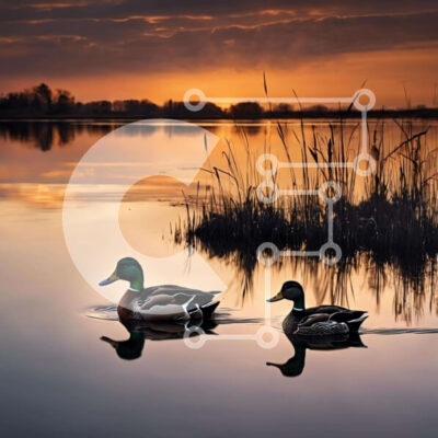 Intra Συλλεκτικό Ξύλινο Παζλ Plywood 4mm - Πάπιες που κολυμπούν σε μια λίμνη στο ηλιοβασίλεμα Σε Ξύλινο Κουτί - Διαστάσεις: 10x10 cm – 25 κομμάτια - Image 1