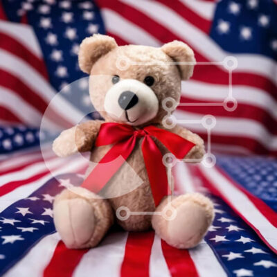 Intra Συλλεκτικό Ξύλινο Παζλ Plywood 4mm - Πατριωτικό αρκουδάκι σε φόντο αμερικανικής σημαίας Σε Ξύλινο Κουτί - Διαστάσεις: 10x10 cm – 25 κομμάτια - Image 1