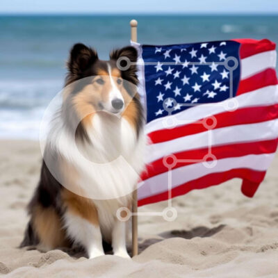 Intra Συλλεκτικό Ξύλινο Παζλ Plywood 4mm - Σκύλος με αμερικανική σημαία στην παραλία Σε Ξύλινο Κουτί - Διαστάσεις: 10x10 cm – 25 κομμάτια - Image 1