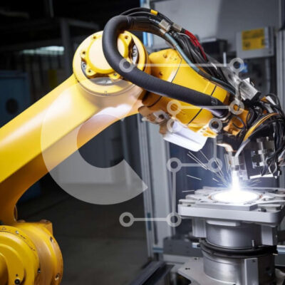 Intra Συλλεκτικό Ξύλινο Παζλ Plywood 4mm - Κίτρινο ρομπότ που συγκολλά μεταλλικά μέρη Σε Ξύλινο Κουτί - Διαστάσεις Puzzle: 10x10 cm – 25 κομμάτια - Image 1