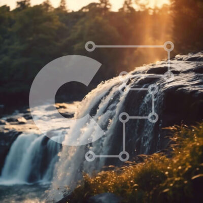 Intra Συλλεκτικό Ξύλινο Παζλ Plywood  4mm - Καταρράκτης ηλιοβασιλέματος στο φυσικό καταφύγιο Σε Ξύλινο Κουτί - Διαστάσεις: 10x10 cm – 25 κομμάτια - Image 1