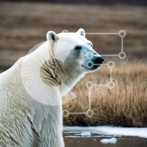 Intra Συλλεκτικό Ξύλινο Παζλ Plywood  4mm - Περίεργη πολική αρκούδα στο νερό με τα ξερά χόρτα Σε Ξύλινο Κουτί - Διαστάσεις: 10x10 cm – 25 κομμάτια