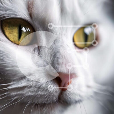 Intra Συλλεκτικό Ξύλινο Παζλ Plywood  4mm - Περίεργη λευκή γάτα με κίτρινα μάτια κοιτάζοντας επίμονα την κάμερα Σε Ξύλινο Κουτί - Διαστάσεις: 10x10 cm – 25 κομμάτια - Image 1