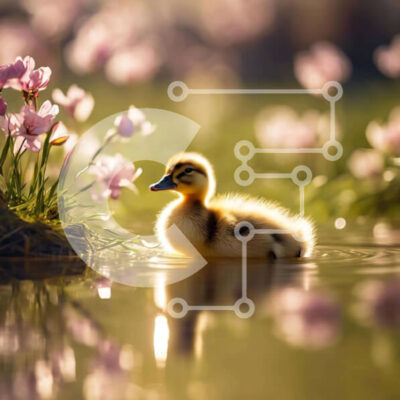 Intra Συλλεκτικό Ξύλινο Παζλ Plywood  4mm - Μικρή πάπια που κολυμπά στο νερό κοντά σε ροζ λουλούδια Σε Ξύλινο Κουτί - Διαστάσεις: 10x10 cm – 25 κομμάτια - Image 1