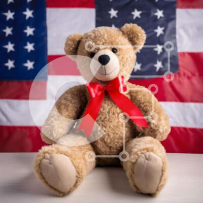 Intra Συλλεκτικό Ξύλινο Παζλ Plywood  4mm - Πατριωτικό Teddy Bear στις 4 Ιουλίου Σε Ξύλινο Κουτί - Διαστάσεις: 10x10 cm – 25 κομμάτια - Image 1