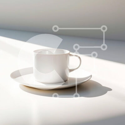 Intra Συλλεκτικό Ξύλινο Παζλ Plywood 4mm - Λευκό φλιτζάνι καφέ, πιατάκι και πιάτο σε άδειο τραπέζι Σε Ξύλινο Κουτί - Διαστάσεις: 10x10 cm – 25 κομμάτια - Image 1