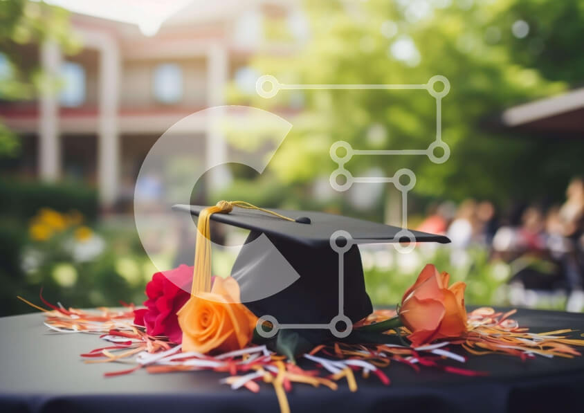 Intra Συλλεκτικό Ξύλινο Παζλ Plywood  4mm - Γιορτή αποφοίτησης με μαύρο σκούφο και διακοσμήσεις εξωτερικού χώρου Σε Ξύλινο Κουτί - Διαστάσεις Puzzle: 10x10 cm – 25 κομμάτια