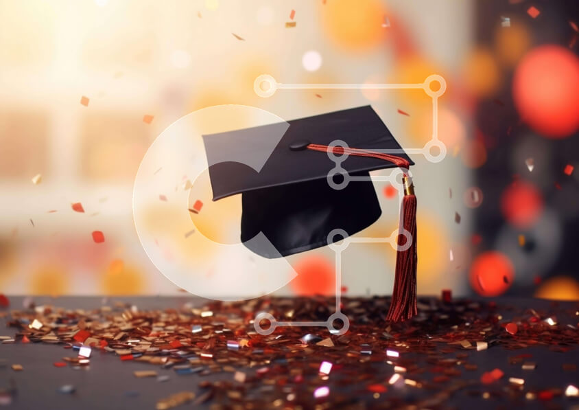 Intra Συλλεκτικό Ξύλινο Παζλ Plywood  4mm - Μαύρο καπέλο αποφοίτησης με κομφετί που πέφτουν Σε Ξύλινο Κουτί - Διαστάσεις Puzzle: 10x10 cm – 25 κομμάτια