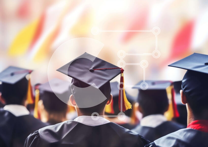 Intra Συλλεκτικό Ξύλινο Παζλ Plywood  4mm - Ομάδα αποφοίτων με καπέλο και φορέματα με σημαίες Σε Ξύλινο Κουτί - Διαστάσεις Puzzle: 10x10 cm – 25 κομμάτια