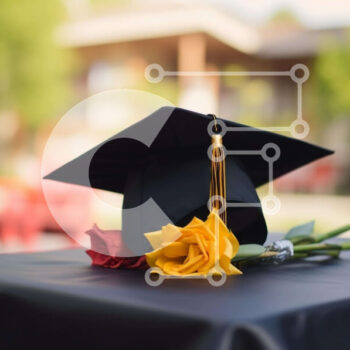 Intra Συλλεκτικό Ξύλινο Παζλ Plywood  4mm - Καπέλο αποφοίτησης σε πορτοκαλί και κίτρινο τριαντάφυλλο Σε Ξύλινο Κουτί - Διαστάσεις Puzzle: 10x10 cm – 25 κομμάτια - Image 1