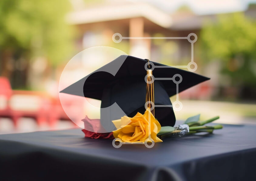 Intra Συλλεκτικό Ξύλινο Παζλ Plywood  4mm - Καπέλο αποφοίτησης σε πορτοκαλί και κίτρινο τριαντάφυλλο Σε Ξύλινο Κουτί - Διαστάσεις Puzzle: 10x10 cm – 25 κομμάτια