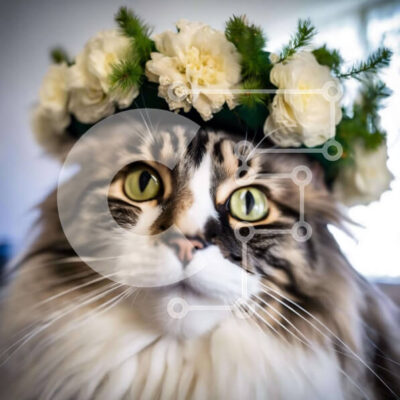 Intra Συλλεκτικό Ξύλινο Παζλ Plywood  4mm - Αξιολάτρευτη γάτα που φορά ένα στέμμα από λουλούδια Σε Ξύλινο Κουτί - Διαστάσεις: 10x10 cm – 25 κομμάτια - Image 1