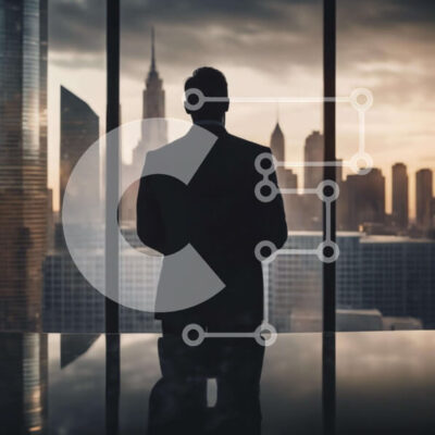 Intra Συλλεκτικό Ξύλινο Παζλ Plywood  4mm - Επιχειρηματίας που κοιτάζει έξω τον ορίζοντα της πόλης Σε Ξύλινο Κουτί - Διαστάσεις Puzzle: 10x10 cm – 25 κομμάτια - Image 1