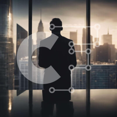 Intra Συλλεκτικό Ξύλινο Παζλ Plywood  4mm - Σιλουέτα ενός επιχειρηματία μπροστά από τον ορίζοντα της πόλης Σε Ξύλινο Κουτί - Διαστάσεις Puzzle: 10x10 cm – 25 κομμάτια - Image 1