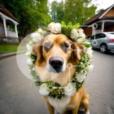 Intra Συλλεκτικό Ξύλινο Παζλ Plywood  4mm - Καφέ σκύλος με λευκή λουλουδάτη σύνθεση στο κεφάλι Σε Ξύλινο Κουτί - Διαστάσεις: 10x10 cm – 25 κομμάτια - Image 1