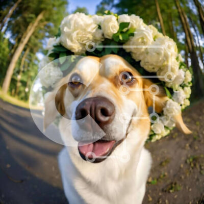 Intra Συλλεκτικό Ξύλινο Παζλ Plywood  4mm - Ευτυχισμένος σκύλος με λουλούδια στο κεφάλι Σε Ξύλινο Κουτί - Διαστάσεις: 10x10 cm – 25 κομμάτια - Image 1