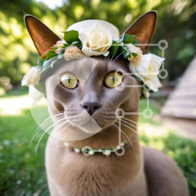 Intra Συλλεκτικό Ξύλινο Παζλ Plywood  4mm - Κομψή γάτα με floral στέμμα στο γρασίδι Σε Ξύλινο Κουτί - Διαστάσεις: 10x10 cm – 25 κομμάτια - Image 1