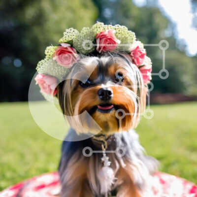 Intra Συλλεκτικό Ξύλινο Παζλ Plywood  4mm - Ευτυχισμένος σκύλος με λουλουδάτο στέμμα που απολαμβάνει σε εξωτερικούς χώρους Σε Ξύλινο Κουτί - Διαστάσεις: 10x10 cm – 25 κομμάτια - Image 1