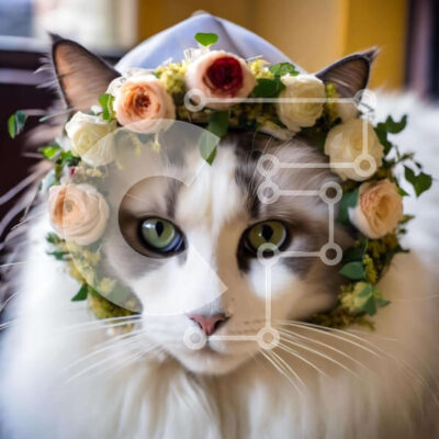 Intra Συλλεκτικό Ξύλινο Παζλ Plywood  4mm - Χαρούμενη γάτα που φορά στεφάνι λουλουδιών Σε Ξύλινο Κουτί - Διαστάσεις: 10x10 cm – 25 κομμάτια - Image 1