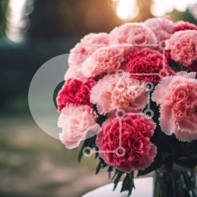 Intra Συλλεκτικό Ξύλινο Παζλ Plywood  4mm - Ζωντανό μπουκέτο από ροζ και κόκκινα γαρίφαλα σε φυσικό περιβάλλον Σε Ξύλινο Κουτί - Διαστάσεις: 10x10 cm – 25 κομμάτια - Image 1