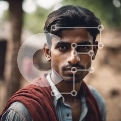 Intra Συλλεκτικό Ξύλινο Παζλ Plywood  4mm - Άνδρας με πορτοκαλί μαντίλι που περιβάλλεται από δέντρα Σε Ξύλινο Κουτί - Διαστάσεις Puzzle: 10x10 cm – 25 κομμάτια - Image 1