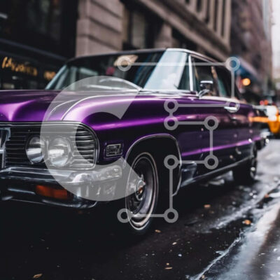 Intra Συλλεκτικό Ξύλινο Παζλ Plywood  4mm - Μωβ κλασικό αυτοκίνητο στην κυκλοφορία στην πόλη Σε Ξύλινο Κουτί - Διαστάσεις Puzzle: 10x10 cm – 25 κομμάτια - Image 1