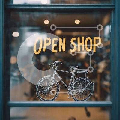 Intra Συλλεκτικό Ξύλινο Παζλ Plywood 4mm - Προβολή παραθύρου με ανοιχτή πινακίδα καταστήματος και ποδήλατα προς πώληση Σε Ξύλινο Κουτί - Διαστάσεις Puzzle: 10x10 cm – 25 κομμάτια - Image 1