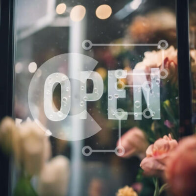 Intra Συλλεκτικό Ξύλινο Παζλ Plywood  4mm - Οθόνη παραθύρου με λουλούδια και ανοιχτή πινακίδα Σε Ξύλινο Κουτί - Διαστάσεις Puzzle: 10x10 cm – 25 κομμάτια - Image 1