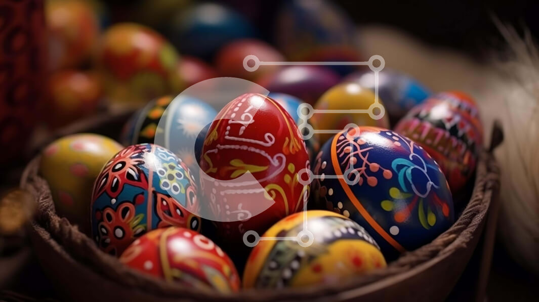 Intra Συλλεκτικό Ξύλινο Παζλ Plywood  4mm - Πολύχρωμα Πασχαλινά αυγά στο διακοσμητικό καλάθι Σε Ξύλινο Κουτί - Διαστάσεις: 10x10 cm – 25 κομμάτια