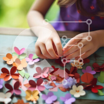 Intra Συλλεκτικό Ξύλινο Παζλ Plywood  4mm - Νεαρό κορίτσι που κατασκευάζει λουλούδια από χαρτί Σε Ξύλινο Κουτί - Διαστάσεις Puzzle: 10x10 cm – 25 κομμάτια - Image 1