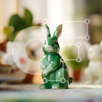 Intra Συλλεκτικό Ξύλινο Παζλ Plywood  4mm - Πράσινο κεραμικό ειδώλιο λαγουδάκι στο πασχαλινό τραπέζι Σε Ξύλινο Κουτί - Διαστάσεις Puzzle: 10x10 cm – 25 κομμάτια - Image 1