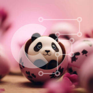 Intra Συλλεκτικό Ξύλινο Παζλ Plywood  4mm - Αρκούδα Panda στο Πασχαλινό αυγό με ροζ λουλούδια Σε Ξύλινο Κουτί - Διαστάσεις: 10x10 cm – 25 κομμάτια