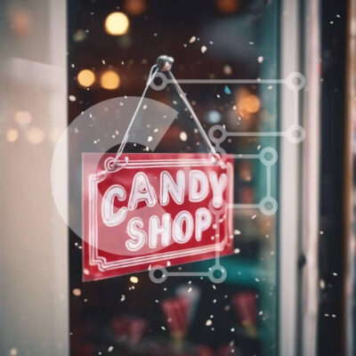 Intra Συλλεκτικό Ξύλινο Παζλ Plywood 4mm - Κόκκινη και λευκή πινακίδα ζαχαροπλαστείου με νιφάδες χιονιού Σε Ξύλινο Κουτί - Διαστάσεις Puzzle: 10x10 cm – 25 κομμάτια - Image 1