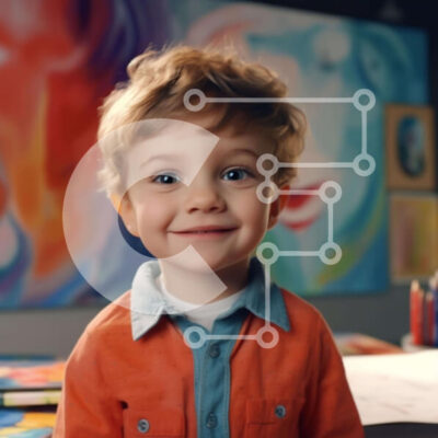 Intra Συλλεκτικό Ξύλινο Παζλ Plywood  4mm - Νεαρό αγόρι με πολύχρωμους πίνακες Σε Ξύλινο Κουτί - Διαστάσεις Puzzle: 10x10 cm – 25 κομμάτια - Image 1