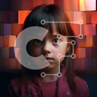 Intra Συλλεκτικό Ξύλινο Παζλ Plywood  4mm - Νεαρό κορίτσι μπροστά από το αφηρημένο υπόβαθρο Σε Ξύλινο Κουτί - Διαστάσεις Puzzle: 10x10 cm – 25 κομμάτια - Image 1