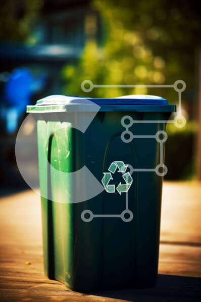 Intra Συλλεκτικό Ξύλινο Παζλ Plywood  4mm - Πράσινος κάδος απορριμμάτων σε υπαίθριο ξύλινο κατάστρωμα Σε Ξύλινο Κουτί - Διαστάσεις: 10x10 cm – 25 κομμάτια