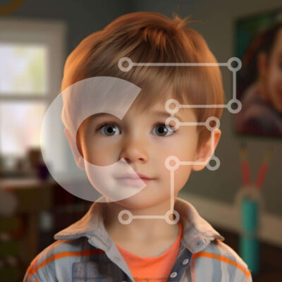 Intra Συλλεκτικό Ξύλινο Παζλ Plywood  4mm - Ψηφιακά αποδοθέν παιδί με πορτοκαλί πουκάμισο Σε Ξύλινο Κουτί - Διαστάσεις Puzzle: 10x10 cm – 25 κομμάτια - Image 1